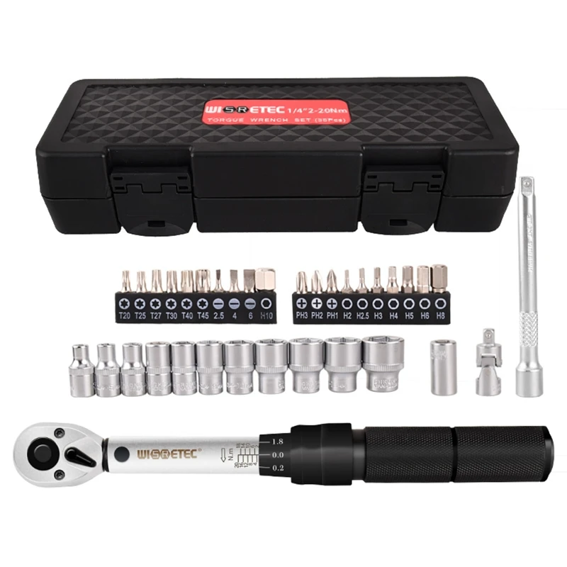 

50LB 35pcs/set 2-20Nm Ratchet Adjustable Torque Wrench Socket Bit Bicycle Repair Tool