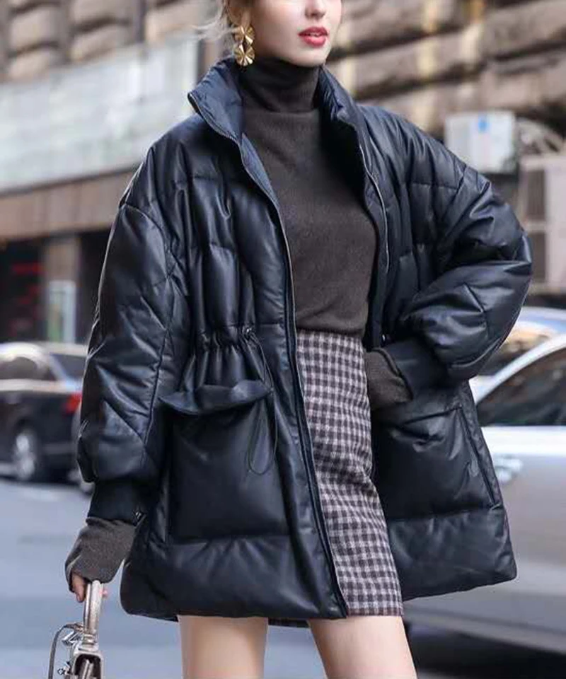 SALE Women's Winter Real Sheepskin Coat Natural Leather Down Jacket Female Coats F0149 Black S-XL Fast Shipping