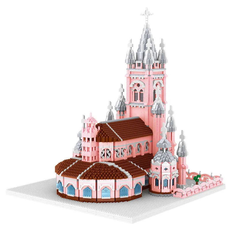 

LZ 8052 World Famous Architecture Sacred Heart Church DIY Diamond Building Cartoon Blocks Pink Brick Kids Toy Gift 6410pcs