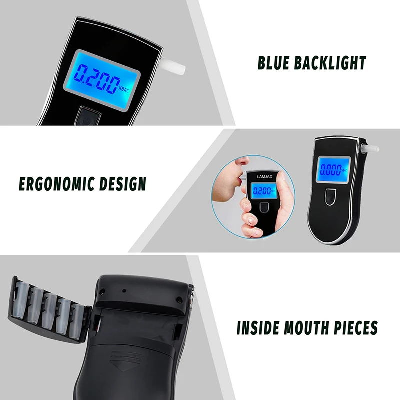 AT818 Professional Police Digital Breath Alcohol Tester Quick Response Breathalyzer with 20 Pcs Mouthpieces | Автомобили и