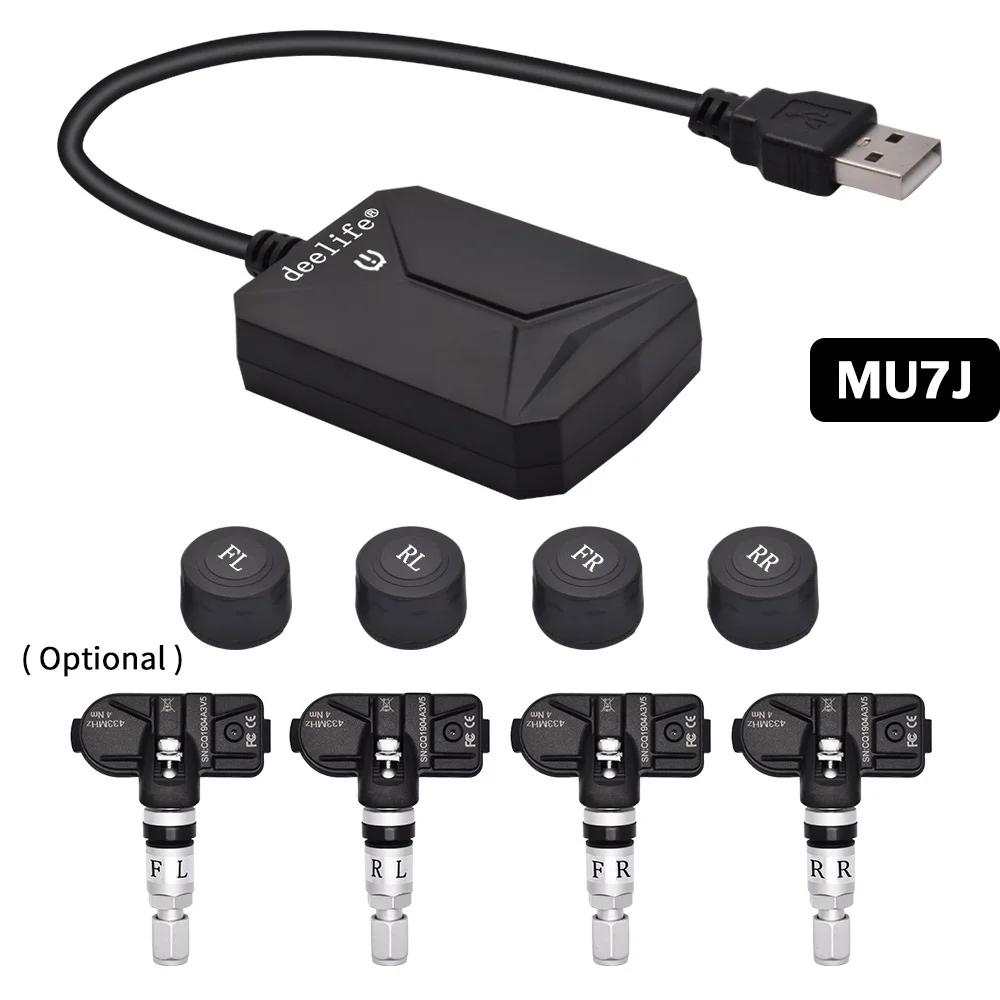 MU7J Deelife USB Android TPMS система контроля давления в шинах Дисплей Сигнализация 4 датчика для Автомобильный dvd-плеер Android мультимедийный плеер - Тип: MU7J