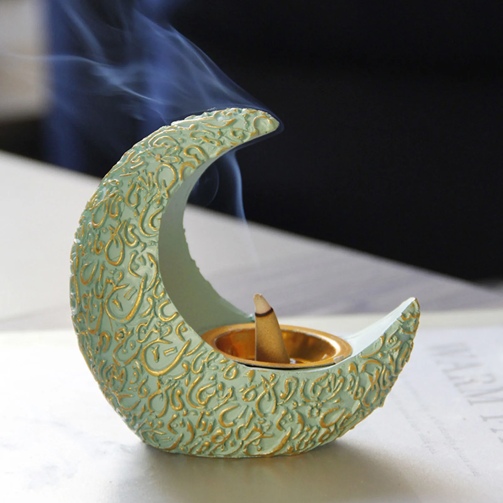

Eid Candle Holder Ramadan Moon Shape Resin Incense Burner Aromatherapy Ornament For Home Tabletop Decoration
