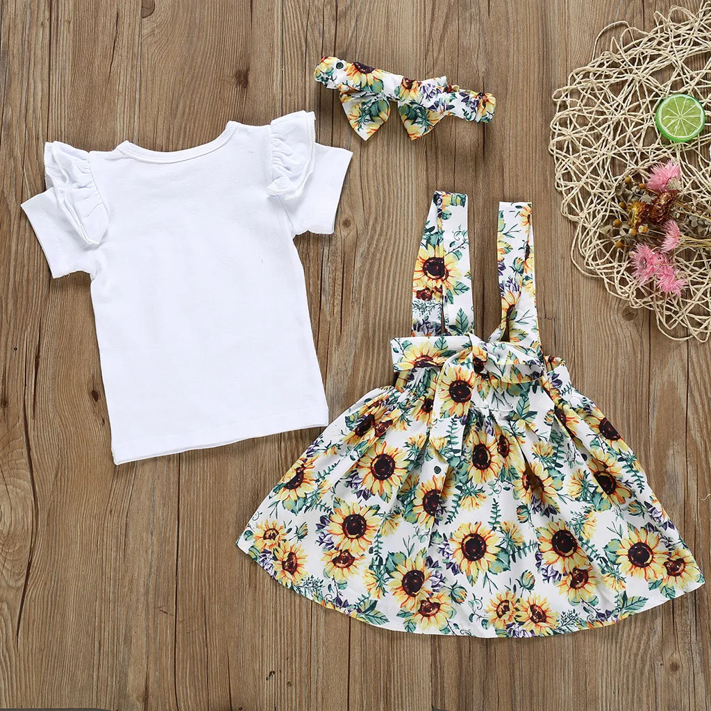 Одежда для детей топы маленьких девочек юбки с цветочным принтом и подсолнухами