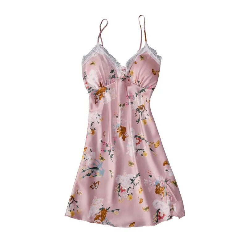 

Female Homewear Nightgown Intimate Lingerie Nightdress Spring Summer New Home Dressing Gown Satin Lace Sleepwear Nightwear