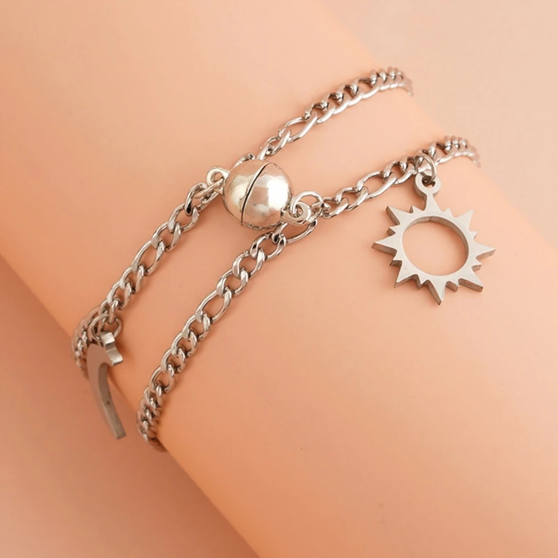 Magnetic Stainless Steel Sun Moon Couple Bracelet For Women Men Fashion Adjustable Love Jewelry