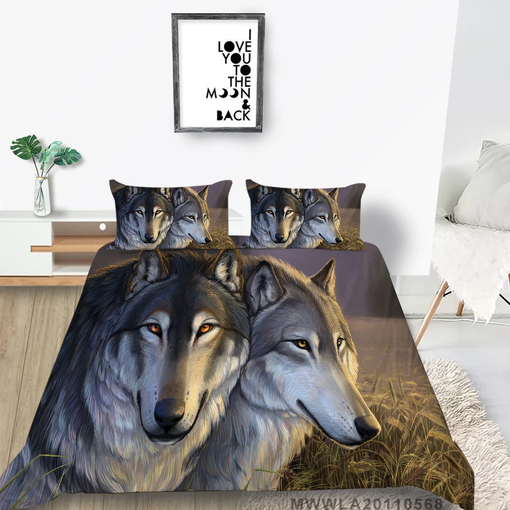 

King Size Bed Set Wolf And Lion Duvet Cover Cartoon Artistic Single Twin Full Double Queen 3D Mountain Bedding Set Waterfall