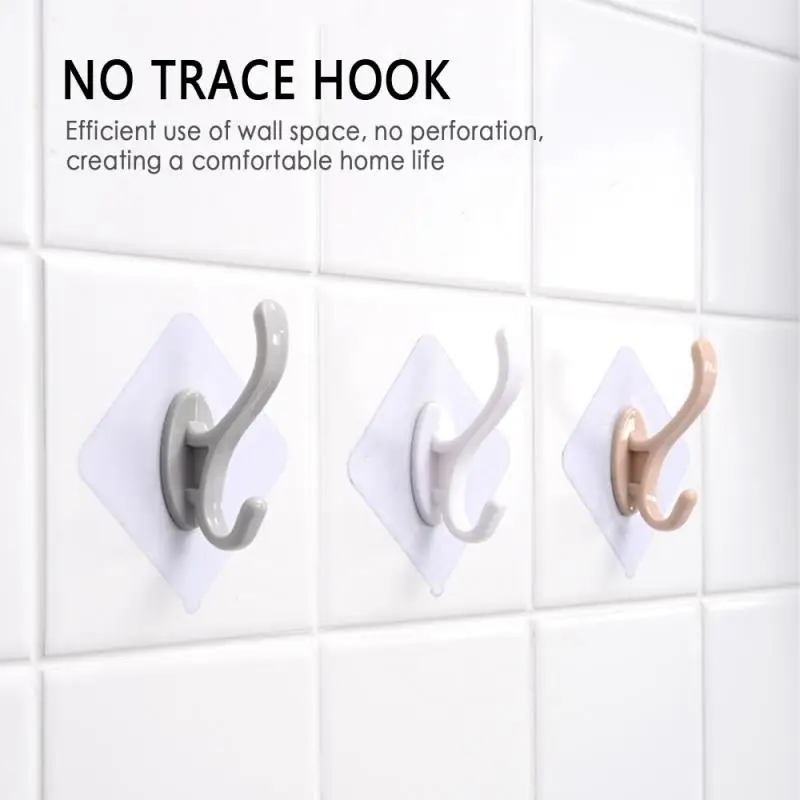 

Punch-Free Household No Trace Seamless Stickers Strong Adhesive Wall-Mounted Hook Hanger Kitchen Bathroom Accessories Dropship