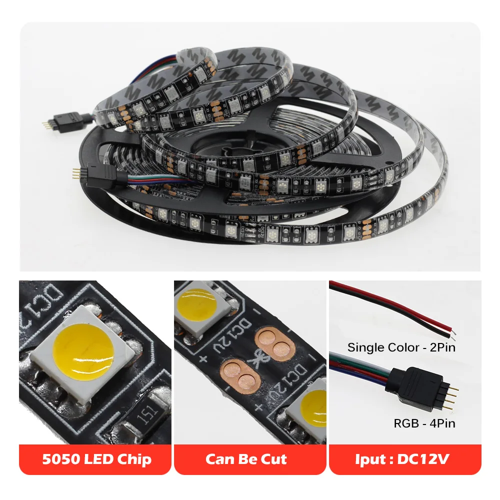 Черный полоса пропускания pcb 5050 DC12V Водонепроницаемый гибкий светодиодный свет