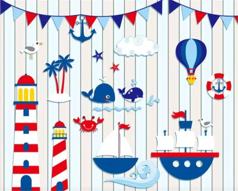 Custom Wallpaper 3D Mediterranean Travel Nautical Paper Cutting Lighthouse Living Room bedroom Hotel Backdrop wall paper 3d обои |