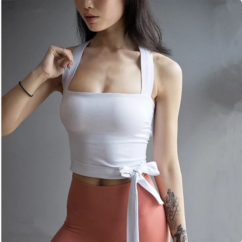 

New High-Elastic Quick-Drying Bandage Fitness Clothes Women Sports Training Vest Back Cross Gym Dance Yoga Vest With Chest Pad