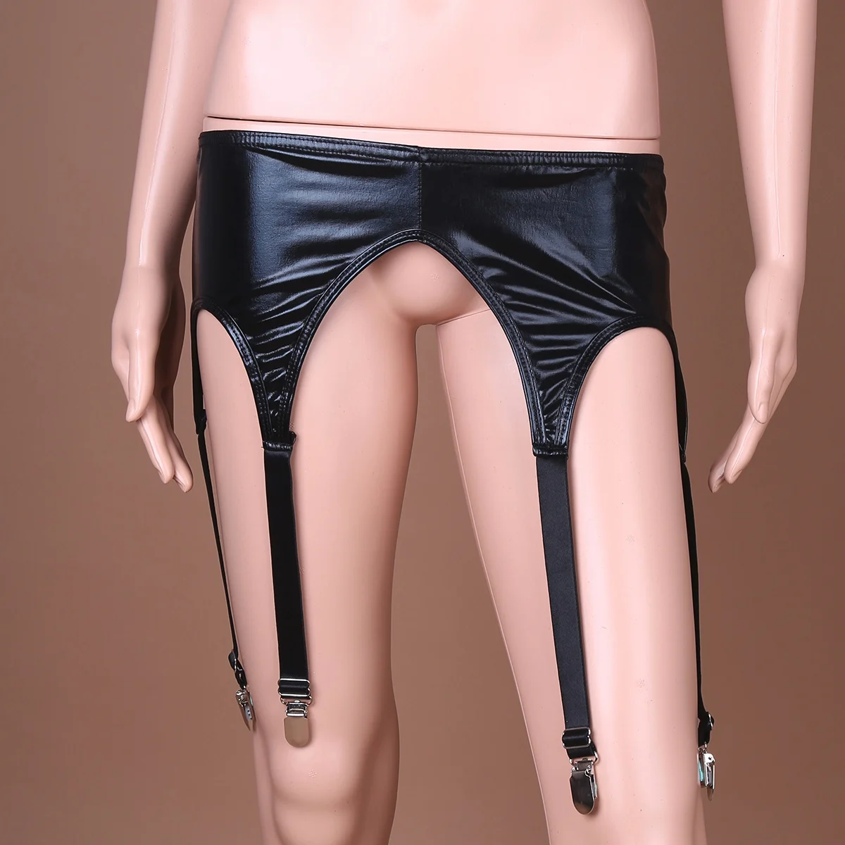 

Women Wet Look Patent Leather Garter Panties Plastic Metal Clip Sock Garters Belt Punk Gothic Harness Holder Fastener Suspender