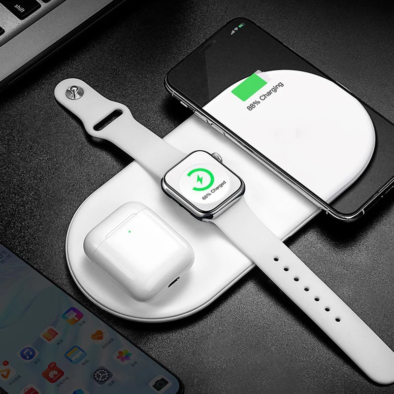 3 в 1 Qi Беспроводное зарядное устройство для Airpods Apple Watch 4 2 iWatch 3в1 быстрая