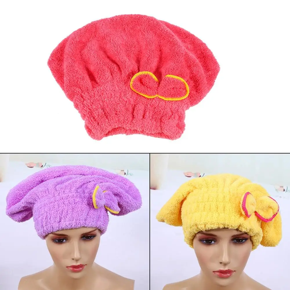 

Quickly Hair Drying Cap Microfiber Ultra Absorbent Hair Dry Head Wrap Fast Drier Hair Bowknot Embellished Bath Towel Tower Hat