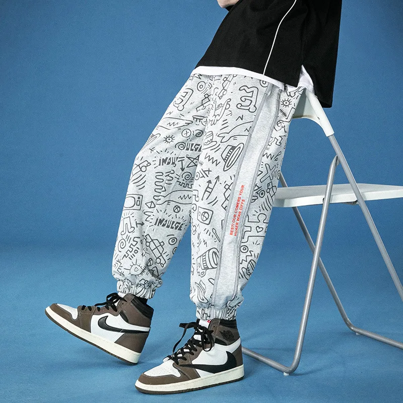 

Ybaby Spring and autumn new men's casual pants fun graffiti pants black pants men streetwear men pleated pants men