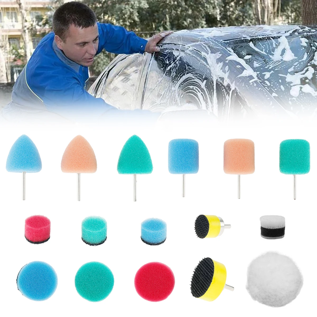 

16 Pcs Buffing Sponge Polishing Pad Mini Polisher Pad Hand Tool Kit For Car Polishing Compound Car Beauty Polishing Tool Set