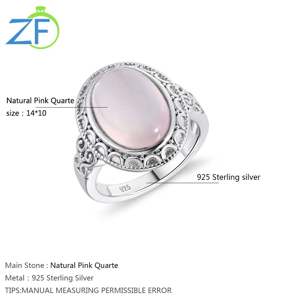 

GZ ZONGFA Classic Simple 925 sterling silver Women Jewelry Natural Pink Quarte Gem Solitaire Engagement Bridal Wedding Rings