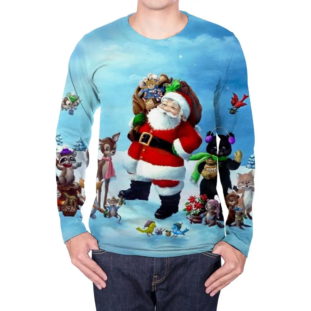 

KYKU Brand Christmas Long sleeve T shirt Men Santa Claus Funny T shirts New Year Punk Rock Animal Anime Clothes Mens Clothing
