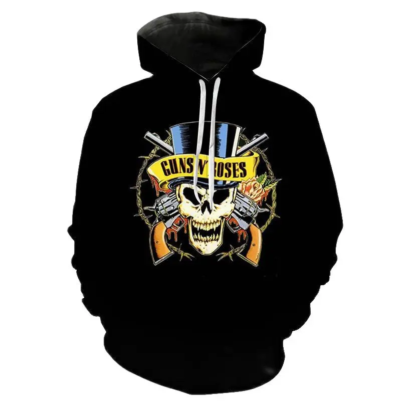 

New Fashion Guns N Roses Hoodies Men Women Long Sleeve 3D Pullover Printed Kids Sweatshirt Streetwear Harajuku Hoodie Skeleton