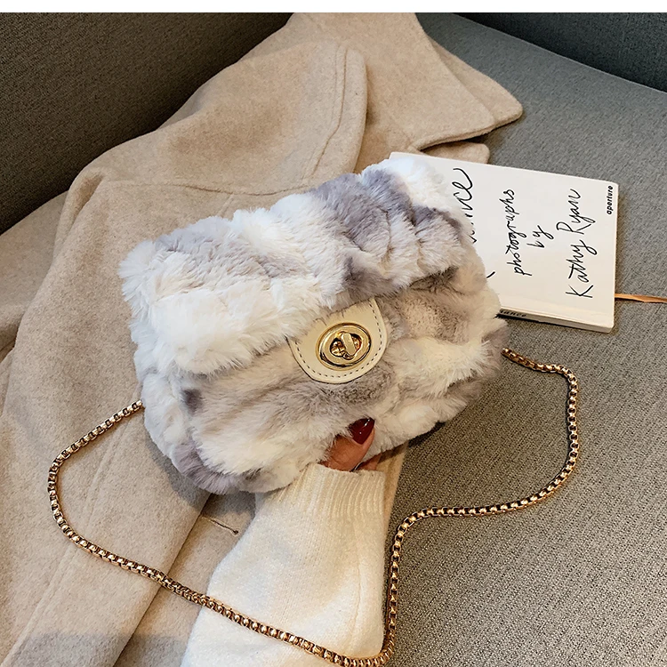 Женская меховая сумка через плечо дизайнерская маленькая квадратная