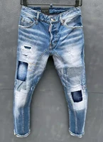 2021 fashion tide brand dsquared2 mens washed frayed hole paint dot motorcycle jeans hip hop jeans t139
