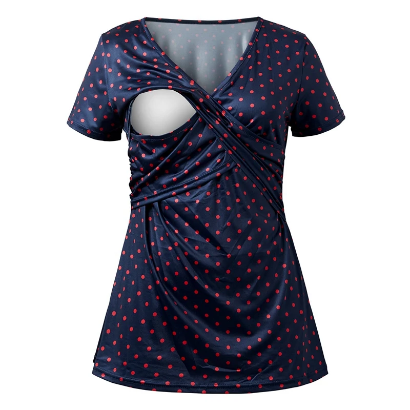 

Dots Print Breastfeeding Shirt Maternity Clothes Summer V Neck Pregnancy Tops Pregnant Women Nursing Wear