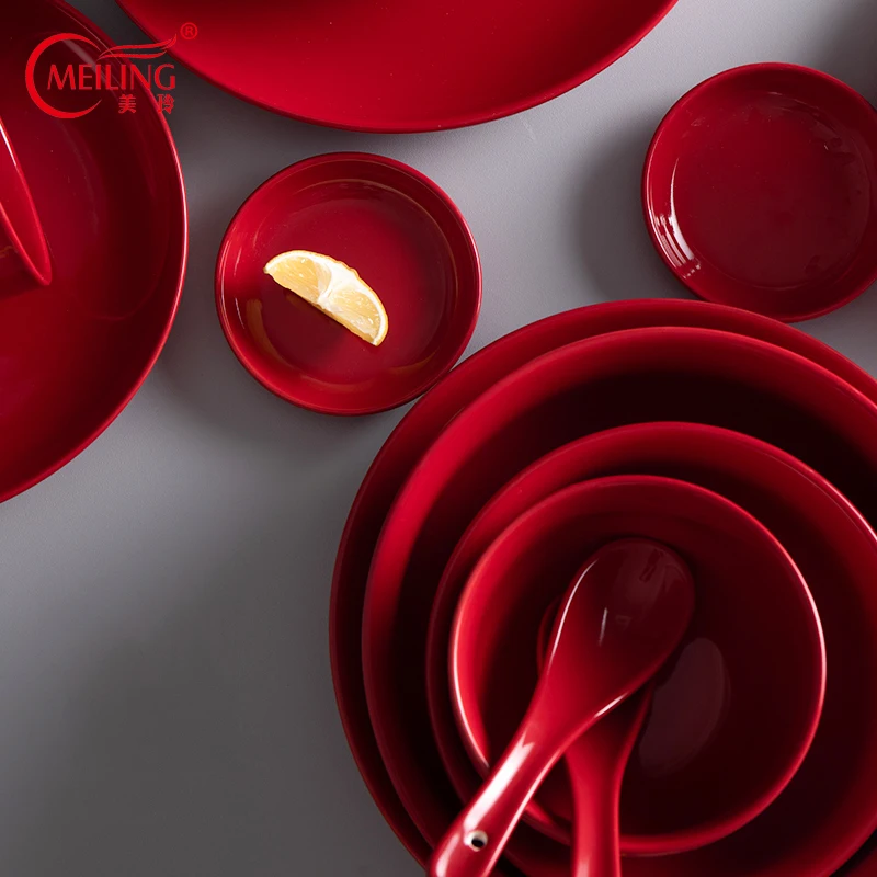 Роскошные наборы керамической посуды с Красной глазурью кухонная утварь