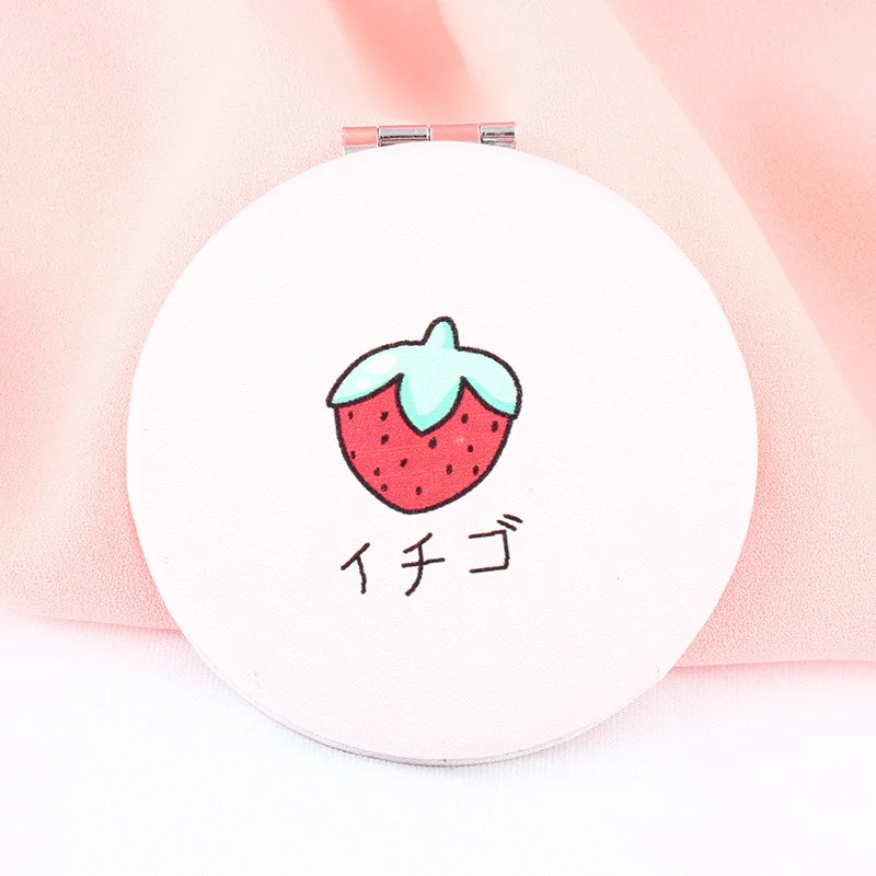 PU Folding Small Mirror Portable Makeup Pocket Mirror Round Mirror - Цвет: 1