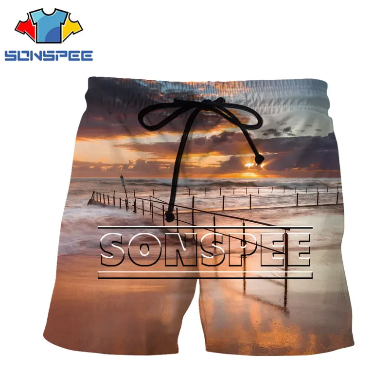 

SONSPEE Men Woman Short 3D Printing View Seaside Moutains Fashion Casual Summer Elastic Waist Lace Large Size Shorts Clothing