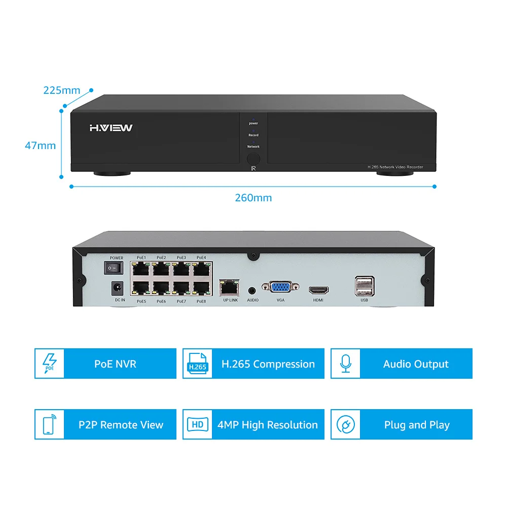 H. VIEW 8ch 400W CCTV камера системы PoE H.265 CCTV камера системы 4mp комплект видеонаблюдения PoE 48V комплект видеонаблюдения Full HD