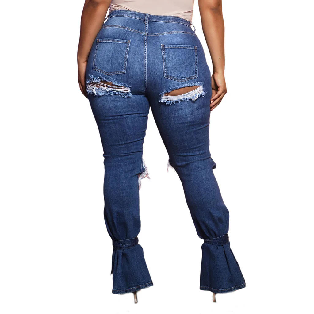 

Fashion Ripped Hole Denim Pants For Women Sexy Slim Streetwear Jeans Female Bottoms Women Bandage Jeans Pants