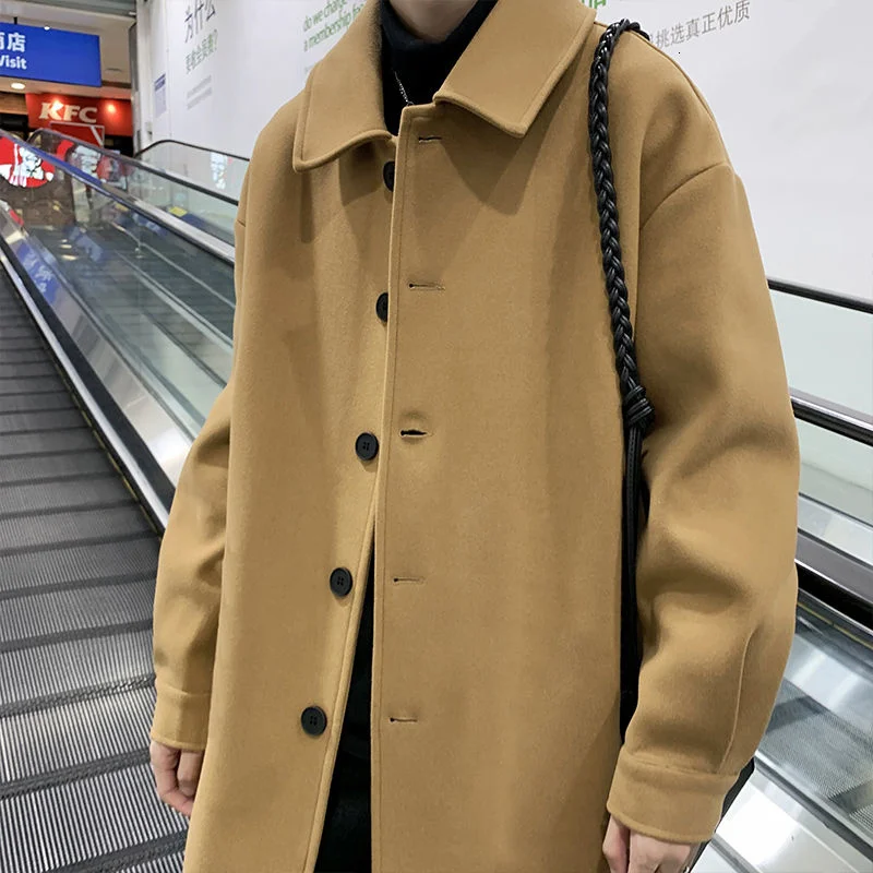 Зимняя ветровка средней длины пальто выше колена однотонный плотный Тренч