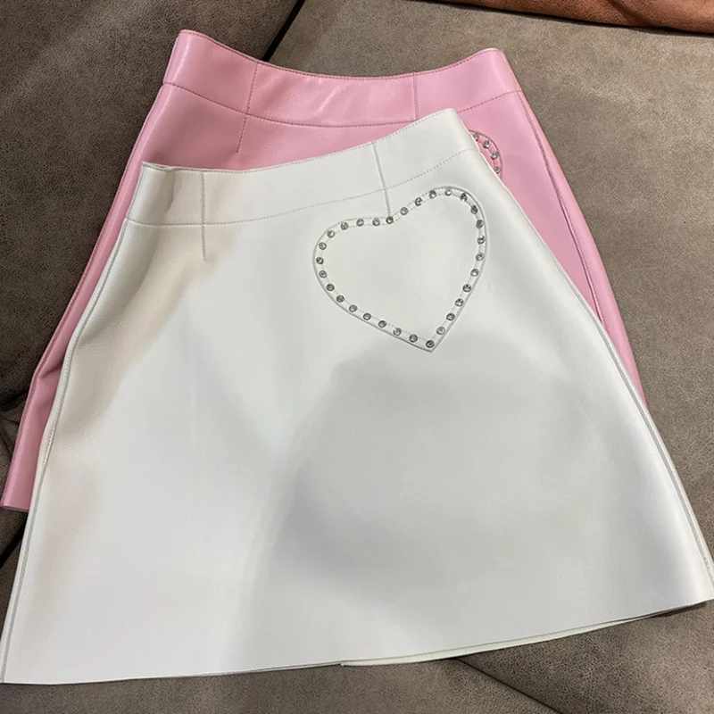 

Женские юбки из натуральной овечьей кожи, юбка-карандаш, мини-юбка с высокой талией, розовая кожаная юбка со стразами