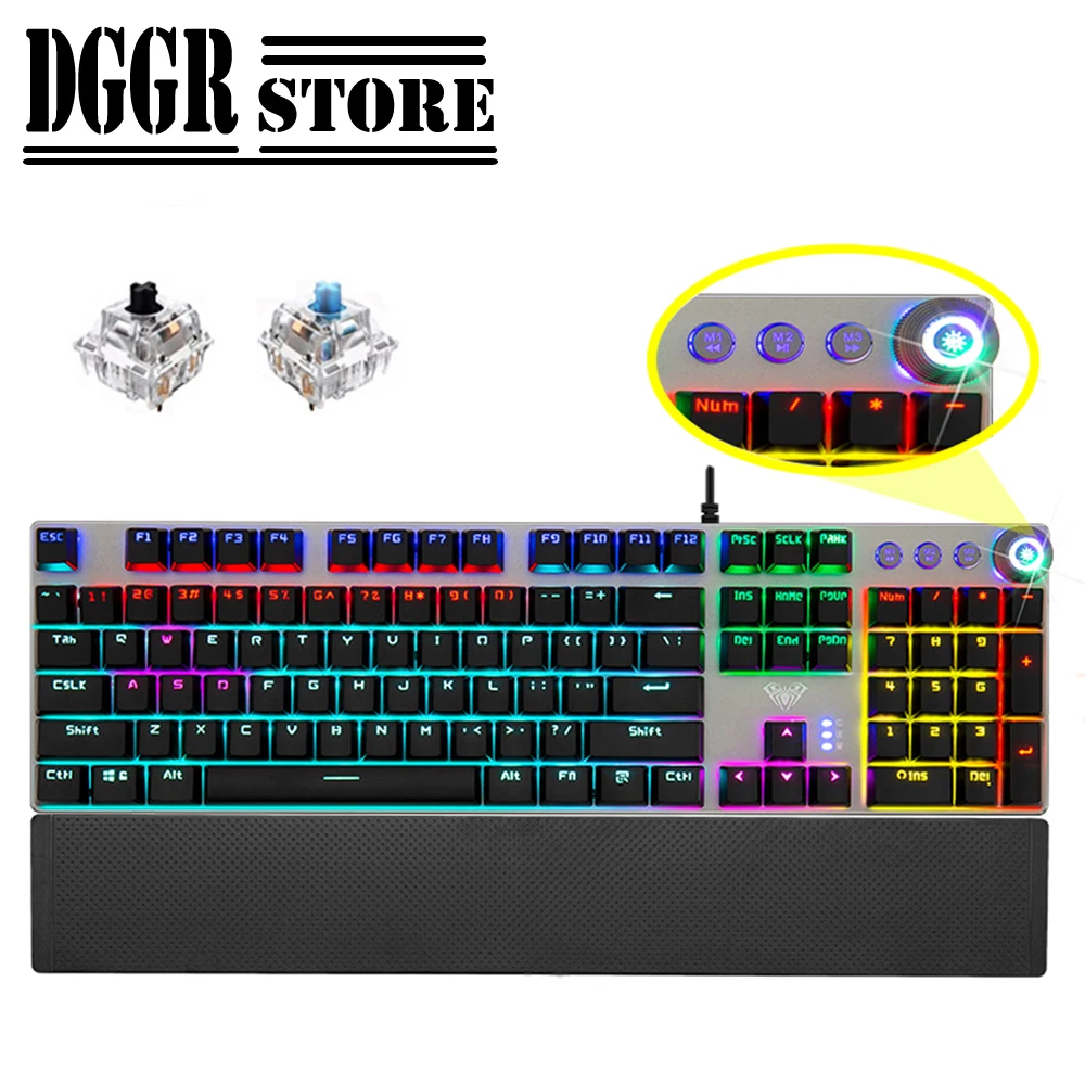 Клавиатура DGGR Механическая с русской подсветкой макро разрешение 107 клавиш и