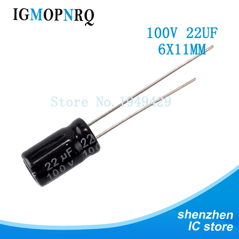

50PCS/LOT 22uF 100V 6x11mm Aluminum electrolytic capacitor 6*11 Electrolytic Capacitor 100v22uf
