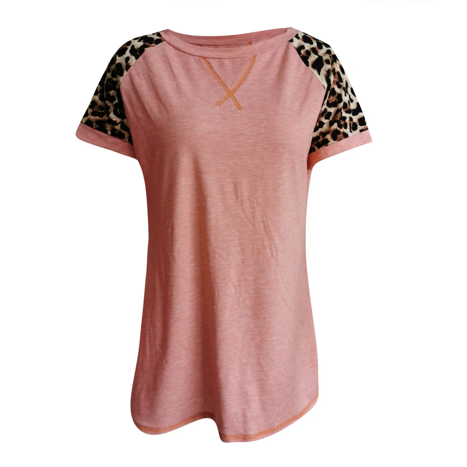 

Fashion Leopard Patchwork Blouse Shirt Loose O-Neck Tops Tee Summer Casual Ladies Tops Female Women Short Sleeve Blusas Pullover