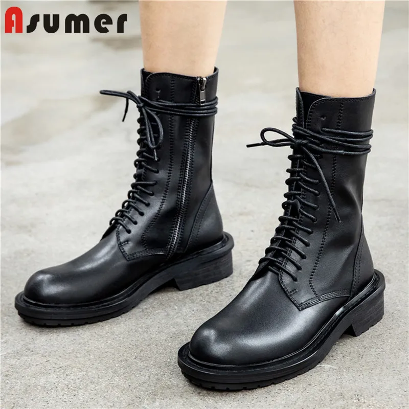 ASUMER/2020 Обувь из натуральной кожи Женские ботильоны наивысшего качества на