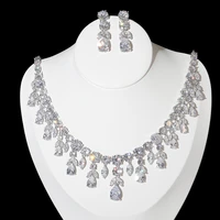 luxury aaa cubic zirconia tassel bridal necklace shiny glow jewelry set womens wedding dress accessories x 0047