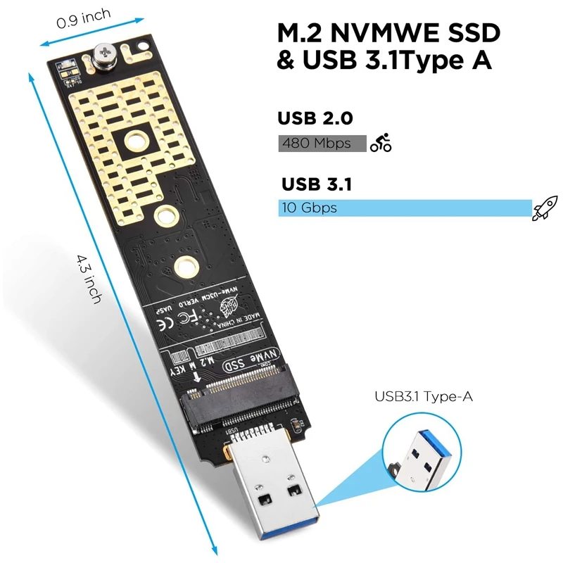 

Переходник M.2 NVME на USB, M.2 SSD на USB 3.1 Type A RTL9210 10 Гбит/с M.2 USB, конвертерная карта для Windows XP 7 8 10, MAC OS