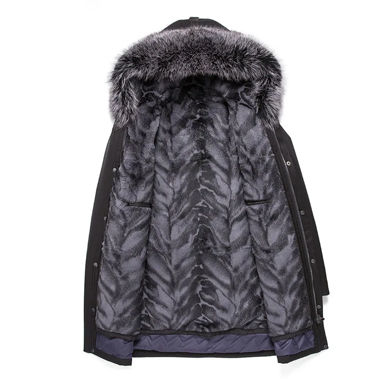 

men's Geese winter coat, rabbit shirt, fox skin collar, long coat
