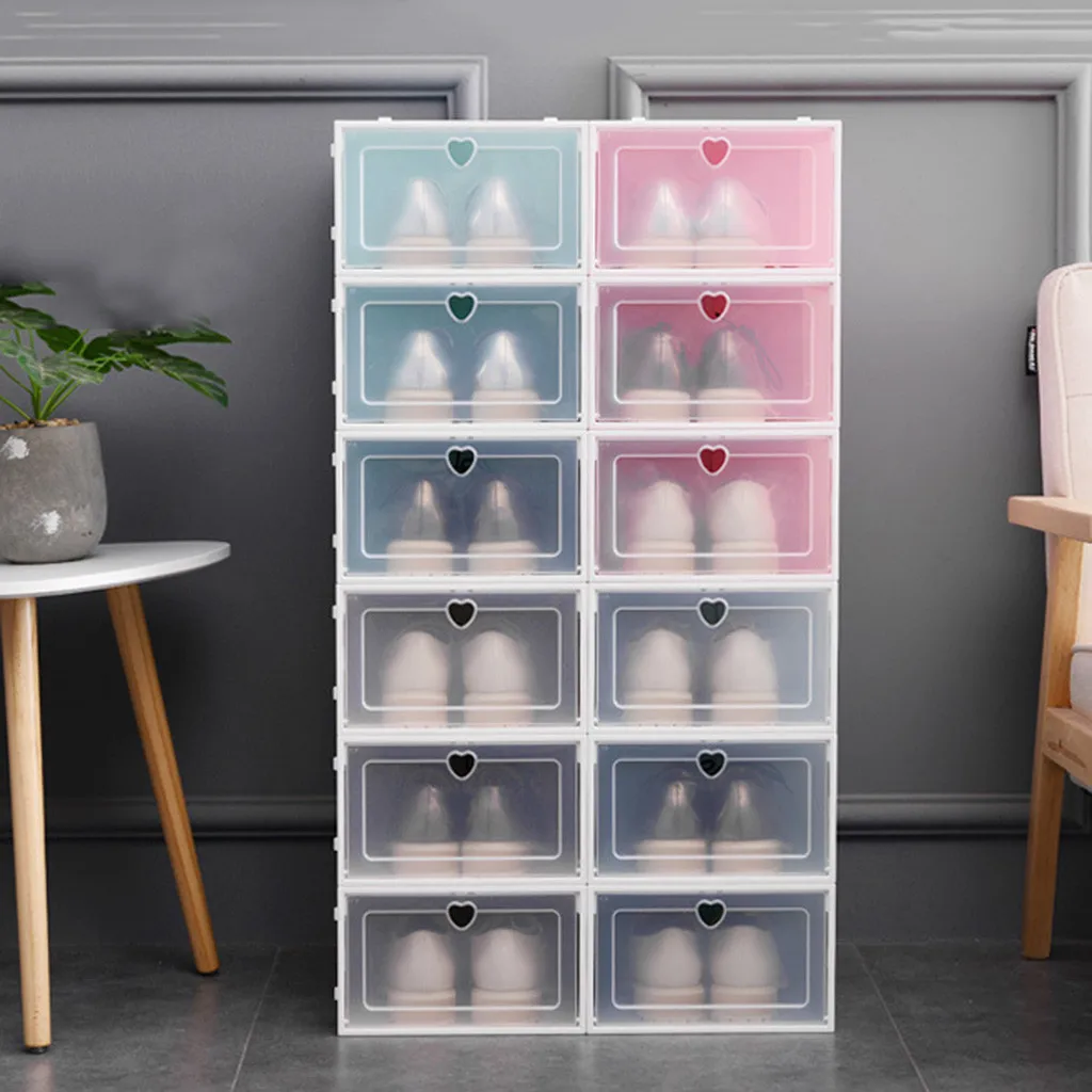 

1pc Foldable Clear Shoes Box Plastic Stackable Storage Shoe Organizer Home Solid Color Transparent Boxs
