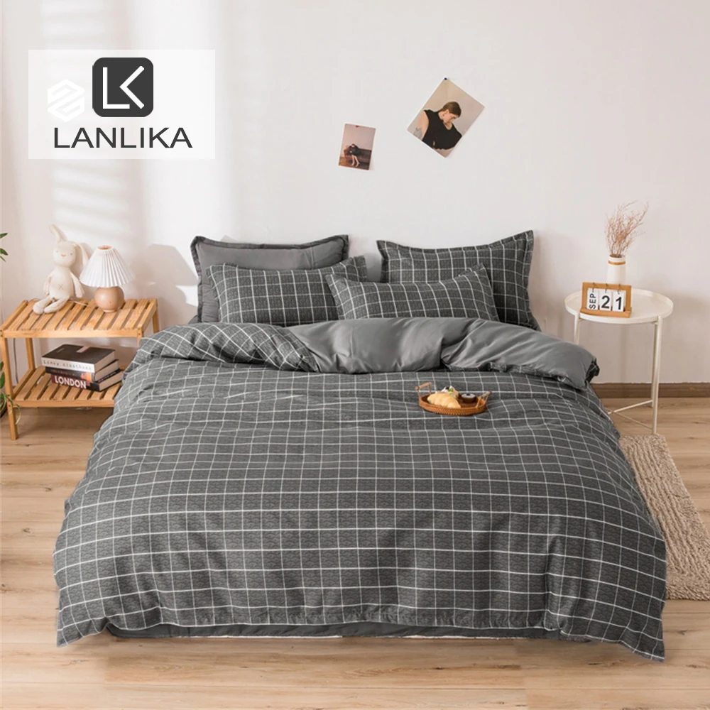 

Lanlika Bedding Set Flat Sheet Simple Gray Quilt Cover Duvet Cover Bedclothes Pillowcase Bed Sheet Adult Kid Bed Linen Set
