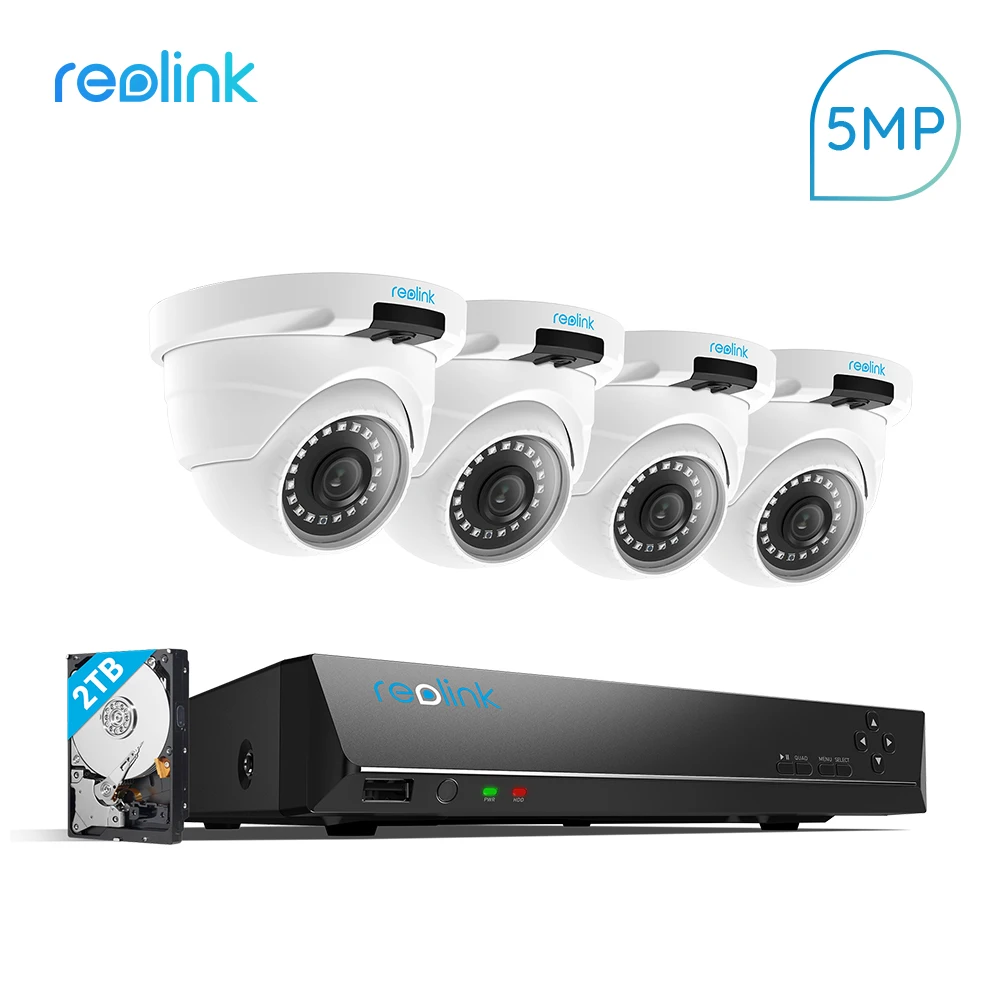Reolink RLK8-420D4-5MP система камеры 8ch PoE NVR и 4 ip-камеры с питанием по PoE Bullet Открытый HD комплект видеонаблюдения встроенный 2 ТБ HDD