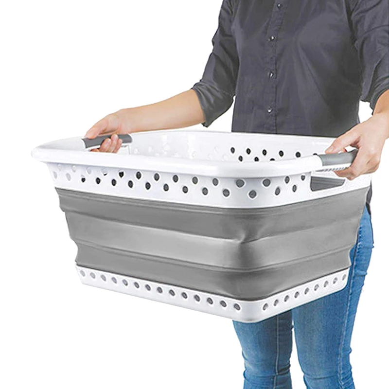 

Collapsible Laundry Basket - Foldable -Up Storage Container - Square Space Saving Organizer- Portable PP+TPR Laundry Basket w