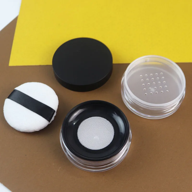 

100pcs 10g Empty Makeup Powder Container with Puff Plastic Cosmetic Jars Refillable Powder Bottle Box with Sifter and Lid