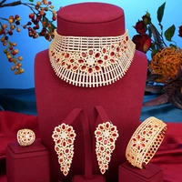 kellybola trendy luxury geometric zirconia necklace bracelet ring earrings women wedding party dubai african jewelry set t207s