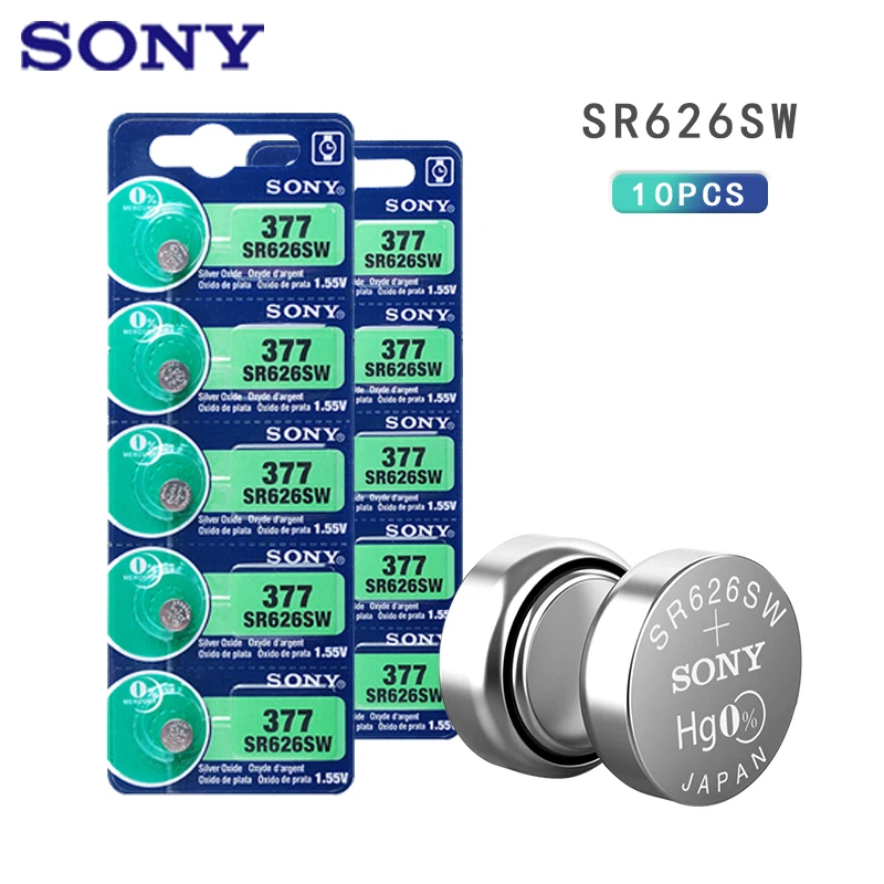 Кнопочные батарейки для часов SONY 1 55 в AG4 377A 377 LR626 SR626SW SR66 LR66 10 шт. батарея монетного