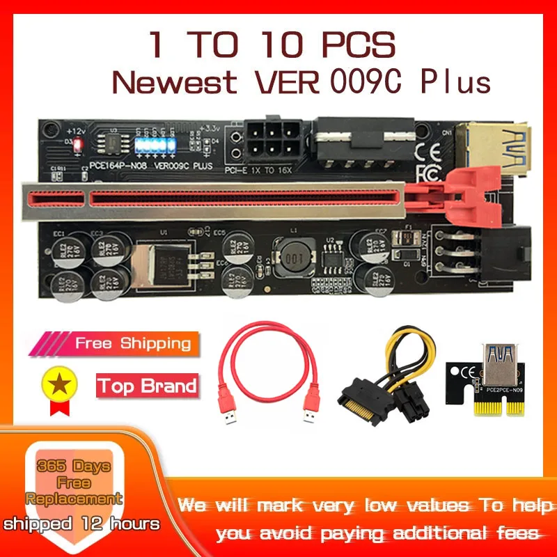 Переходник PCIE Riser 009C/009S Plus, переходник для карты PCI Express X16, расширитель USB 3,0 SATA на 6P, переходник для кабеля Molex для майнинга, переходник для виде...