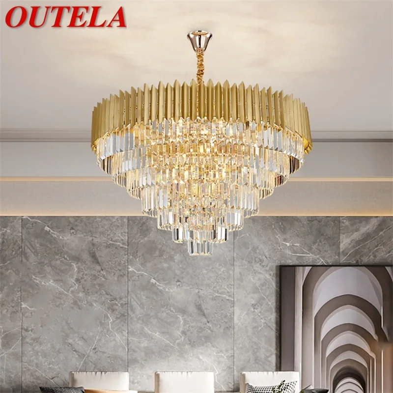 

Золотая люстра OUTELA, постмодерн, Хрустальная Подвесная лампа, домашний светодиодный светильник для гостиной, столовой