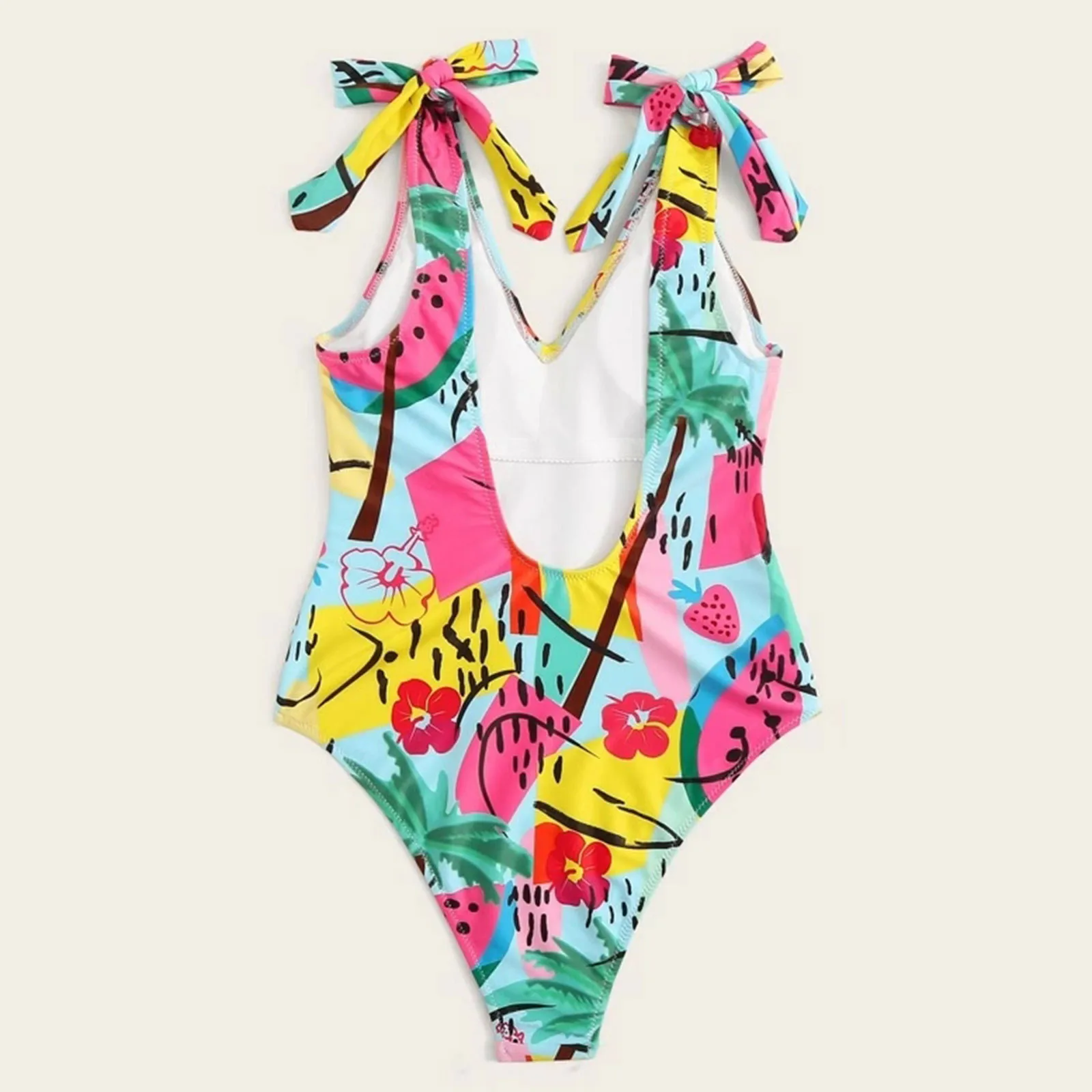 

Bikini 2021 Women's Solid Color One-piece Watermelon Print Deep V Sexy Buckle Design Bikini Biquinis Feminino 2021