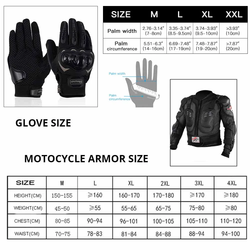 

Motorcycle Full Body Armor Motocross Back Armor Jacket Chest Spine Protection Gear Off Road MTB Racing Riding Knee guard Gloves